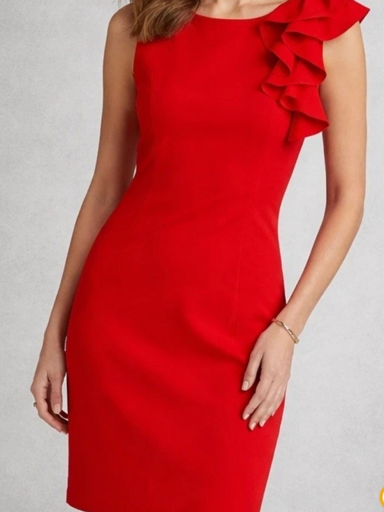 Calvin Klein Dresses & Skirts - Calvin Klein Red One-Shoulder Ruffle Sheath Dress